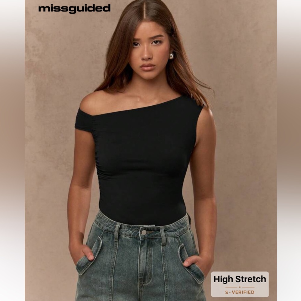 Missguided Black Asymmetrical Bodysuit